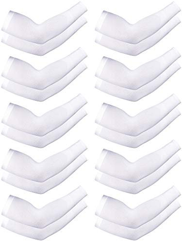 Boao 10 Pairs UV Arm Sleeve for Men Women Cooling Tattoo Cover up Compression Sun Protection Sleeves for Outdoor Activities(White,13-15.5'' Length)