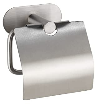 WENKO Toilettenpapierhalter Mod. Turbo-Loc Orea mit Deckel für Bad und Gäste-WC mattes Finish Klebesystem ohne Bohren für stabile Wandmontage rostfrei hohe Qualität 14 x 12,5 x 7 cm Matt Edelstahl