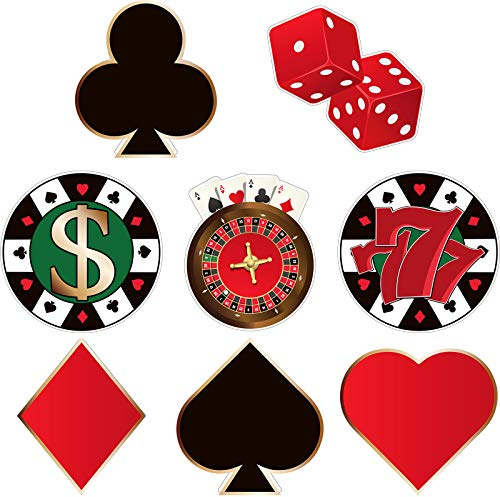 Blulu 40 Pcs Casino Party Cutouts Las Vegas Decorations Casino Poker Themed | Versatile 5.9 x 5.9 Inches Casino Themed Birthday Party Decoration, Casino Poker Cutouts with Glue