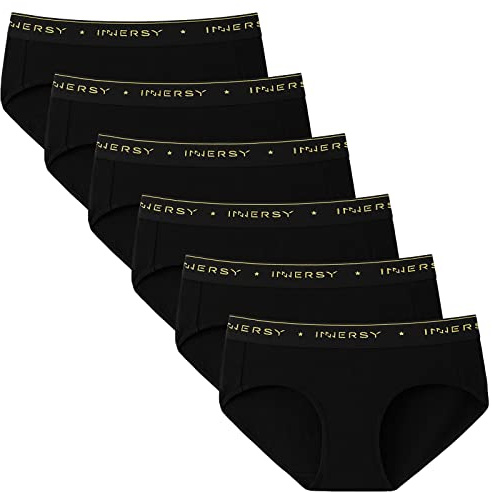 INNERSY Unterhosen Damen Schwarz Slips Baumwolle Hipster Damenunterwäsche Sport Schlüpfer 6 Pack (M, Grundlegendes Schwarz)
