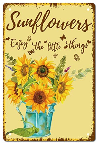 CREATCABIN Sunflowers Enjoy The Little Things Tin Sign Vintage Retro Metal Wall Decor Decoration Art for Home Garden Kitchen Bar Pub Living Room Office Garage Poster Plaque 12 x 8 Inch