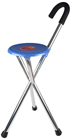 TAOZUYING Gehstock, praktischer Dreibeinhocker, Krücken, klappbarer Gehstock, Aluminiumrohr, multifunktionaler Gehstock, Blau, 85 cm, Senioren-Kletterer, Marriage