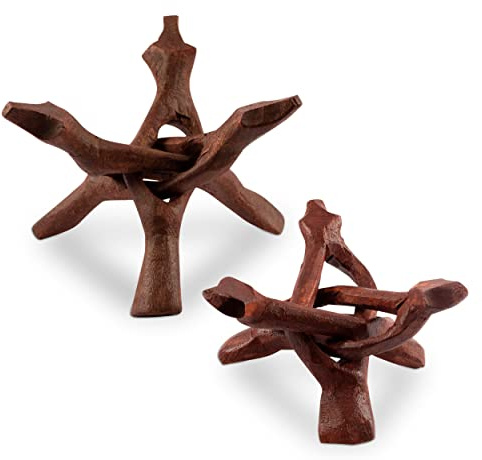 Wish Well 2 Piece Wooden Tripod Stand - 4 & 6 Hand-Carved Room Decor Holder ~ Ideal for Abalone Shell, Decorative Bowl, Crystal Ball, Sphere, Geode ~ Wood Display Stand & Perfect Crystal Holder