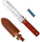 FLORA GUARD Coltello da giardino professionale Hori Hori con fodero in pelle, lama in acciaio inossidabile, inclusa mola, per diserbo, scavo, potatura e coltivazione (Rosso)