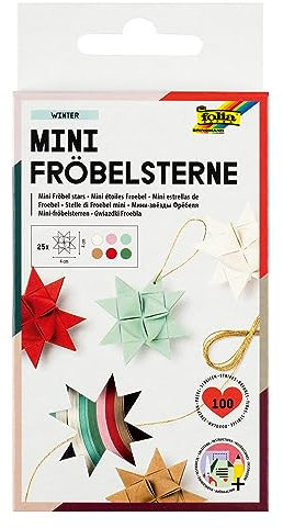 folia 1299 - Tiras de papel para estrellas MINI Fröbel, 100 tiras, 25 estrellas, surtidas en colores navideños