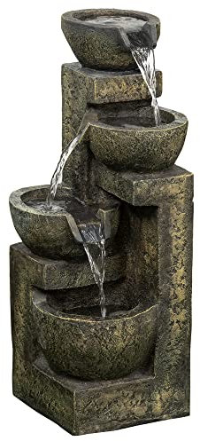 Outsunny Fuente de Jardín 5W Fuente de Agua en Cascada de 4 Niveles con Bomba de Agua y Salida de Agua Ajustable para Decoración Patio 25x24x60 cm Multicolor