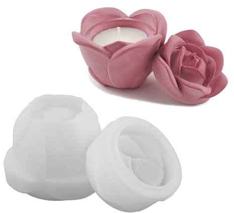 Ldabrye Silikon-Kerzenformen zur Kerzenherstellung, Blumenharze, Glasformen mit Deckel, Rosenblüten-Kerzenhalter-Formen für die Herstellung von Kerzen, Tassen, Schmuckkoffern, Heimdekorationen,