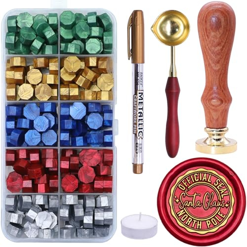 SWANGSA Santa Claus Northpole Official Wax Seal Stamp Kit with 200pcs Sealing Wax Beads, Great for Embellishment of Christmas Cards, Invitations, Wine Packages, Gift Wraps