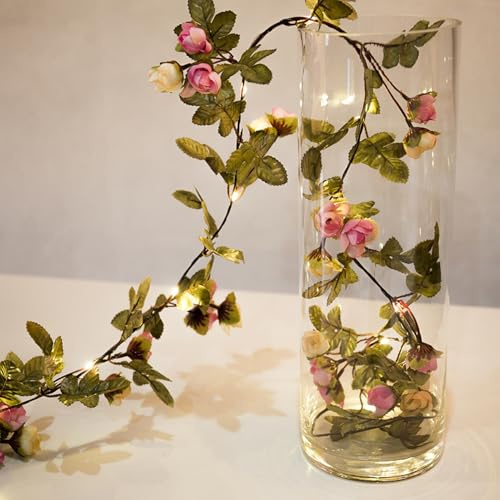 Flower Fairy Lights, 2 Meter 20 LED Vines with Fairy Lights, Battery Operated Vine Lights, Artificial Flower Lights for Valentine Day Wedding Birthday Party, Home Decor