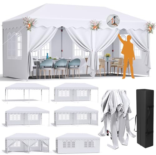 Carpa Plegable Pop-up 3x6M,Gazebo 3x6 con un Solo Empuje, Impermeable Pabellón de jardín con 6 Paneles Laterales, Tienda de campaña para Fiestas al Aire Libre, para Festival/Camping/Mercado, Blanco