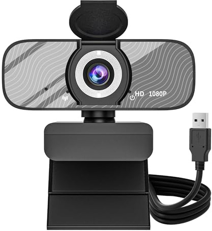Gozvrpus USB HD Webcam with Built-in Microphone and Rotatable Tripod, 1080P Video, Wide Angle Camera, Privacy Cover, for Desktop PC or Laptop Computer （Grey）
