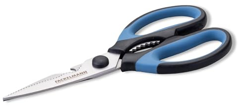 Fackelmann Softgriff-Universalschere – 21 cm, Multifunktionale Küchenschere mit Kapselheber und Schraubverschlussöffner, Reinigung per Hand, Blau