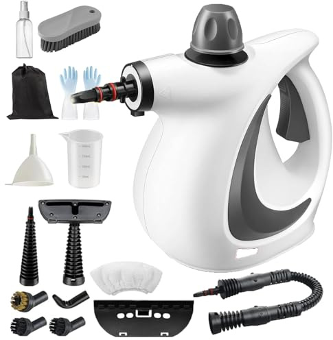 Steameo Nettoyeur, Nettoyeur Vapeur steameo, 2,6 à 3,2 bars avec 13 Accessoires, Steam Cleaner Avec Buse Vapeur Orientable à 360°& 5m De Câble Pour La Maison (Blanc)