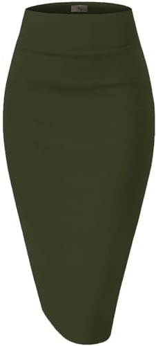 Hybrid & Company Women's Premium Nylon Ponte Stretch High Waist Pencil Suit Skirt Below Knee KSK45002 1073T Olive L