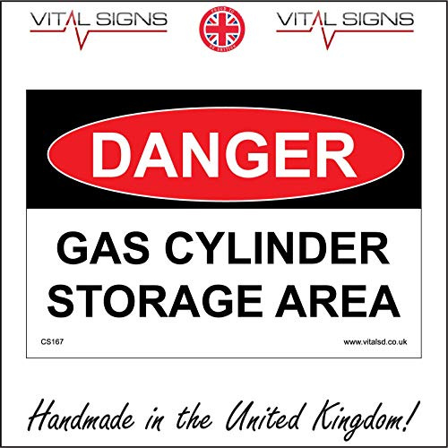 CS167 Danger Gas Cylinder Storage Area Sign Keep Clear Store Bottle Safety cage 150mm x 100mm Sticker/Sav - White Background