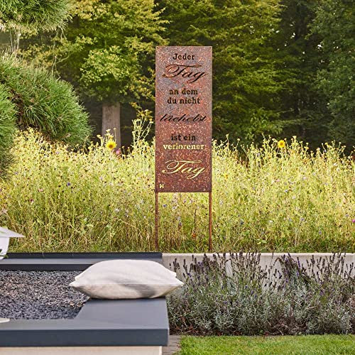 Home Deluxe - Gartenschild - Tag ohne Lächeln - aus Edelrost