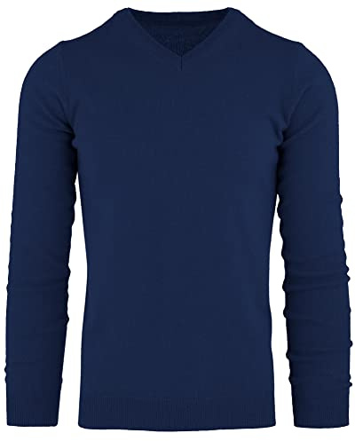 Cashmere Zone - Maglione Uomo Collo a V in 100% Cashmere Lana Pullover in Kashmire Invernale con Manica Lunga (Blu Scuro, L)