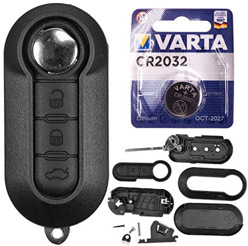 mt key Auto Schlüsselgehäuse + Batterie kompatibel mit Fiat 500 Punto Evo Bravo Ducato III Doblo Qubo Peugeot Boxer Citroen Jumper Iveco Daily Opel Combo D Fernbedienung Rohling