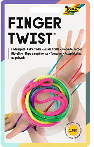 folia 33177 - Finger Twist Fadenspiel, in trendiger Regenbogen Optik, ca. 160 cm lang, Fingerspiel für Jungen und Mädchen ab 5 Jahre, ideal als kleines Geschenk, Mitgebsel und für den Schulhof