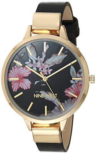 Nine West damklocka med blommig urtavla, Svart/guld