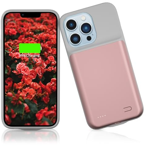 HUOBAO Akku Hülle für iPhone 13 Pro/iPhone 13, [6000mAh] Ladegerät Hülle Schützende tragbare Ladetasche, Wiederaufladbare Smart Extended Battery Pack Akkuhülle iPhone 13 Pro(6,1) (Rosa)