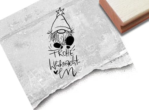 Stempel Weihnachtsstempel Wichtel, Gnom mit Frohe Weihnachten - Textstempel Karten Geschenkanhänger Weihnachtsdeko Tischdeko Scrapbook - zAcheR-fineT