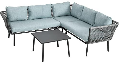 Outsunny 4 TLG. Rattan Gartenmöbel-Set, Sitzgarnitur mit Kissen, Sitzgruppe mit 2 Doppelsofas, 1 Ecksofa, 1 Couchtisch, Gartengarnitur für Balkon, Terrasse, Alu+Polyester, Grau