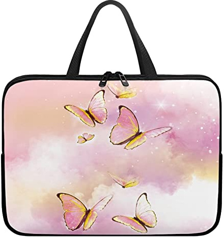 Dajingkj 17 Zoll Laptoptasche Wasserdicht Neopren Laptop Sleeve Case Neuartige Damen Rosa Schmetterling Laptophülle Notebook Schutzhülle Hülle Tasche