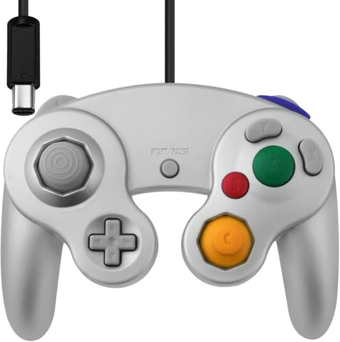 Retrogame Manette de Jeu GameCube Filaire, Design Classique, Silver, Boutons Colorés,