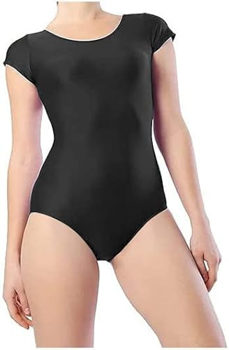 Prime fashions - Body per ragazze con maniche corte e brillanti – Outfit per danza e ginnastica in taglie per bambini, Nero , 13 anni