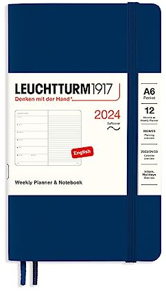 LEUCHTTURM1917 367794 Wochenkalender & Notizbuch Softcover Pocket (A6) 2024, 12 Monate, Marine, Englisch