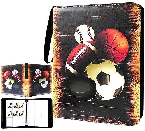 Trading Card Binder, Sports Card Binder 9 Pocket with 50 Sleeves Fits 900 Sport Cards, Sports Card Holder Binder with Zipper, Soccer Football Baseball Basketball Hockey Card Gifts Collection Storage