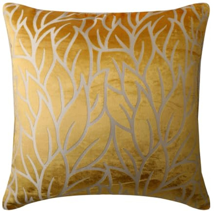The HomeCentric Mimosa Amarillo Simulacro De Euros, Paquete de 2, 65x65 cm Fundas para Cojines De Euro, Diseno De La Hoja Tropical De La Quemadura Cubiertas Simuladas En Euros - Mimosa Yellow Leaves