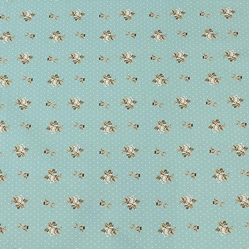 Baumwollstoff Meterware Rosen & Punkte – Stoff Mint mit kleinen Blumen, 100% Baumwolle Perkal, glatt & fest, für Trachten, Kleidung & Deko
