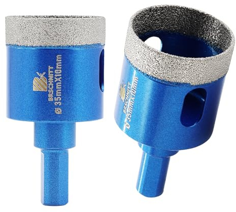 BRSCHNITT Lot de 2 forets diamantés pour verre, porcelaine, carrelage, céramique, marbre – Scie cloche à tige triangulaire de 3,5 cm