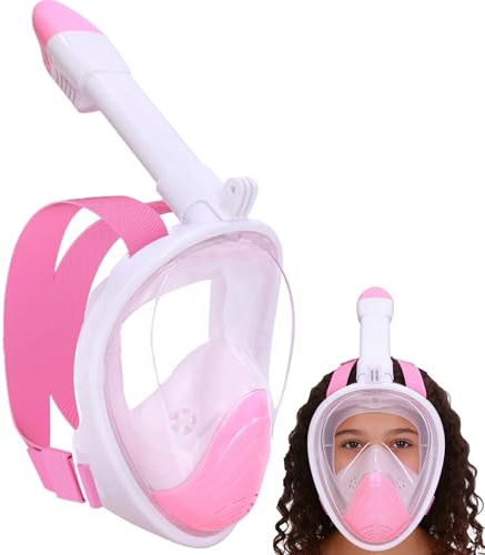 Wsobue Masque de Plongée Enfants,Intégral Masque Snorkeling Visage 180° HD Anti-Fuite Anti-Buée, Masque Plongée Enfants Tuba Jouet (Blanc Rose XS pour Enfants)