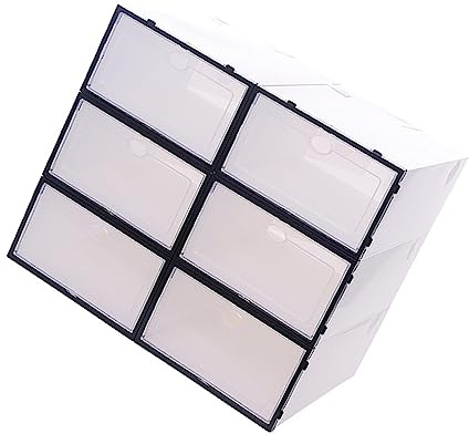 MAGICLULU 6pezzi Porta Scarpe Trasparenti in Plastica Spessa Organizer Impilabile Con Design Chiaro Per Facile Identificazione Contenitori Resistenti Per Scarpe Donna Nero e Bianco