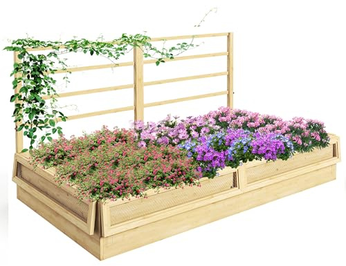 Outsunny Hochbeet mit Rankhilfe Kräuterbeet 183 x 98,5 x 95 cm Naturholz | Pflanzkasten aus Holz, Blumenkasten für Garten, Balkon