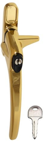 FixRello Cockspur Goldener Fenstergriff, Fensterverriegelung, für UPVC-Fenster | mit Abdeckkappe | 12 mm oder 21 mm | Für Links- oder Rechtshänder (Gold, Für Linkshänder – 21 mm)