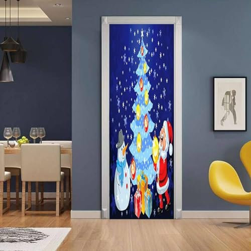 3D Türfoto Selbstklebender Türaufkleber Türposter Türtapete Türbild Türkunst Türwandaufkleber Weihnachts-Schneemann-Geschenk 90 X 200 Cm Für Wohnzimmer Schlafzimmer Badezimmer Küchentür Deko