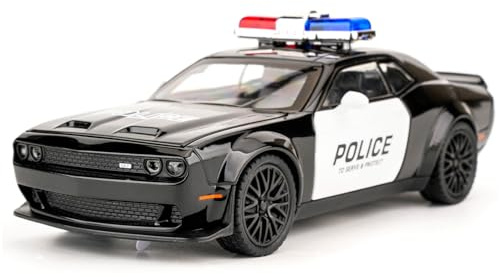 BDTCTK Dodge Challenger Hellcat Police Car Model Toy - Alloy Pull-Back Vehicle with Sound & Light Effects, for Kids Boys & Girls Ages 3+