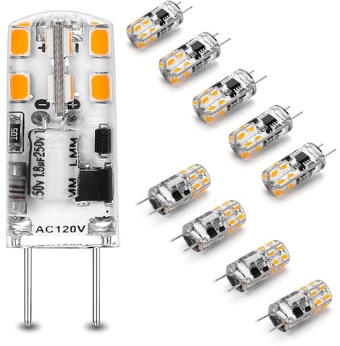 Heifymi Dimmable G8 LED Light Bulbs 3W Equivalent 20W 25W Halogen 2700K Warm White 300lm AC120V T4 JCD Type Bi-Pin G8 Base for Under Cabinet Counter Puck Kitchen Lighting, No Flicker, 10 Pack