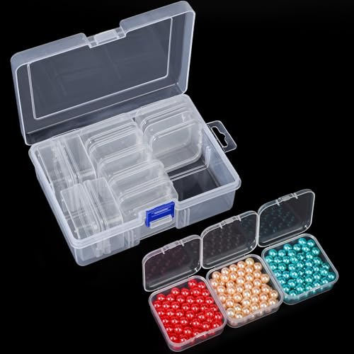 Segbeauty Cajas de plástico con tapa, cajas transparentes con 14 compartimentos, caja con compartimentos para pintura de diamantes, cajas de almacenamiento para piedras, semillas, tornillos