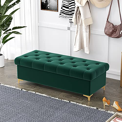 Luxuriöse, gepolsterte Sitzbank mit Stauraum für Schlafzimmer und Wohnzimmer, moderne Bettbank mit Stauraum, 60 x 40 x 40 cm, Grün