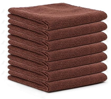 Lot de 10 chiffons de nettoyage en microfibre - 25 x 25 cm - Marron - Multi-usages - Doux - Absorbants - Non pelucheux - Lavables - Pour la maison et la voiture