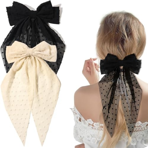 2 Stück Haarschleifen Clips, Haarschleifen Mädchen, Haarschleife Clips, Haarspangen mit Großer Schleife Einfarbige Haarnadel mit Schleife Haarspangen Accessoires für Mädchen Frauen