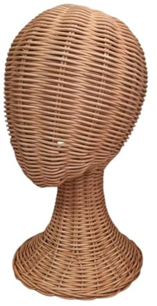 harayaa Tête de Présentation en Rotin avec Base Antiretournement, Présentoir à Chapeaux Multifonctionnel, Support pour Perruques Tressé Main, Base Stable, pour Vitrine, Magasin et Décoration Maison