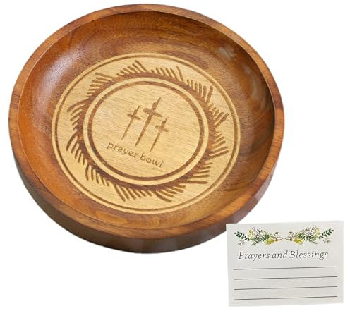belupai Ciotole da Preghiera in Legno con Carte, Ciotola per Impasto per Preghiera Religiosa Ciotola per Preghiera Rotonda in Legno con Croce Cristiana Ciotola per Impasto