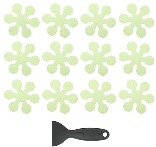 PATIKIL 12 Pcs Non Slip Bathtub Stickers, Anti Slip Shower Stickers with Scraper Bathroom Shower Floor Decals Snowflake Shape Cute Treads Tubs, Green