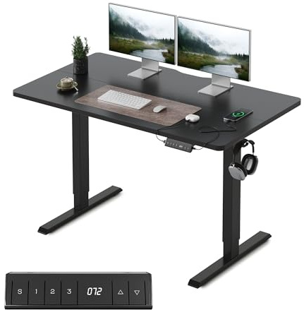 FEZIBO Höhenverstellbarer Schreibtisch mit USB-A und USB-C-Ladeanschlüssen, 100 x 60 cm Steh-Sitz Tisch, Schreibtisch Höhenverstellbar Elektrisch, Ergonomischer Computertisch Homeoffice, Schwarz